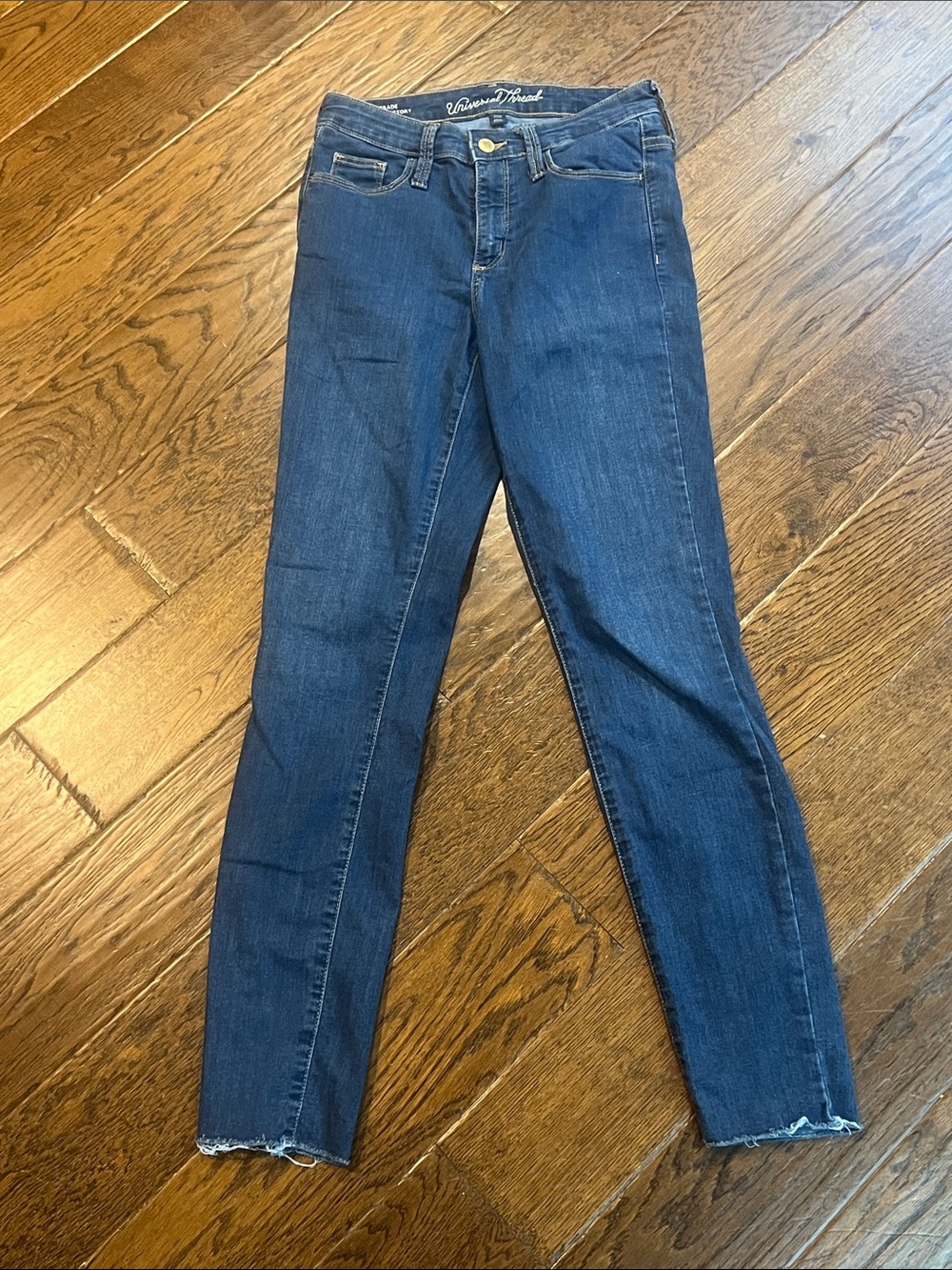 Universal Thread Dark Blue Skinny Jeans with Raw Hem
